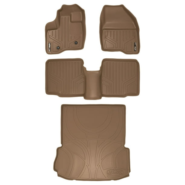 MAXLINER Floor Mats 2 Row Liner Set Tan for 2011-2014 Ford Explorer Without 2nd Row Center Console 